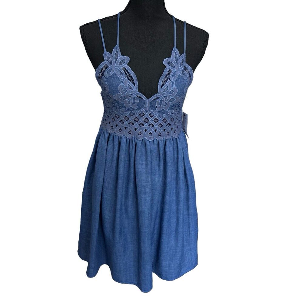 Humminbird Boho Lace Mini Dress Ooh‎ La Luxe Destiny Navy Size Large Pockets